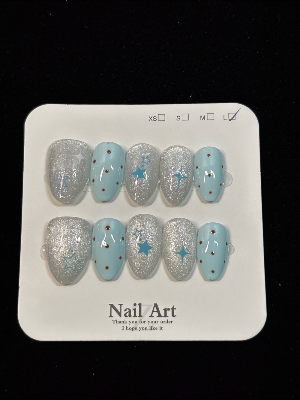Blue & Silver Star Press-On Nail Set